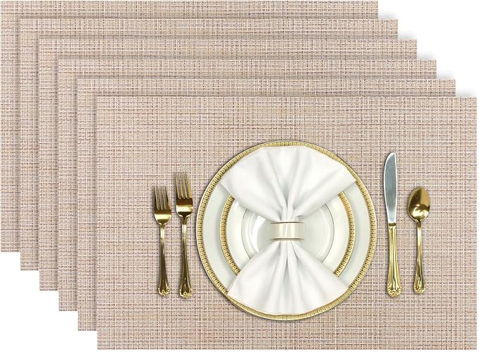 Aofmee Placemats, Placemats Set of 6, Heat Resistant Place Mats, Washable PVC Table Mats, Woven Vinyl Plastic Placemats for Dining Table, Non-Slip Stain Resistant Kitchen Table Placemats Easy to Clean