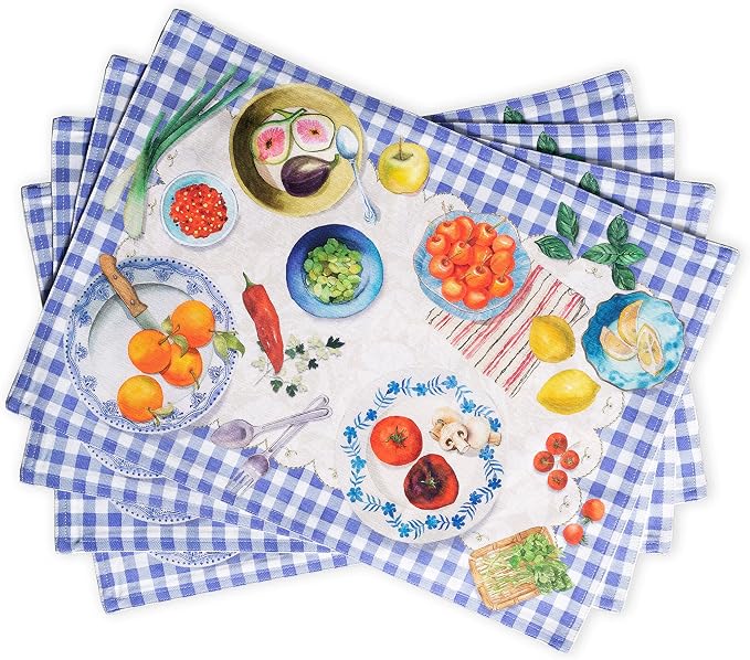 Maison d' Hermine Placemats Set of 4 Reusable 100% Cotton (13"x19") | Cloth Place Mats Washable Table Mats for Kitchen Dining Party Wedding Hotel Home Restaurant Spring Summer - Gourmand