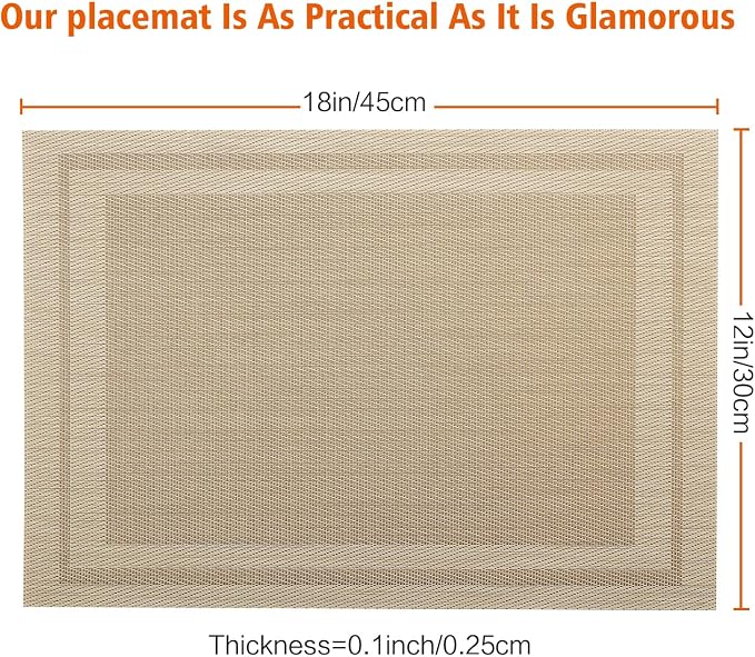 Beige Vinyl Placemats Set of 8,Washable Dining PVC Table Mats | Heat resistant, stain resistant non slip vinyl place mats, washable beige table placemats for dining table