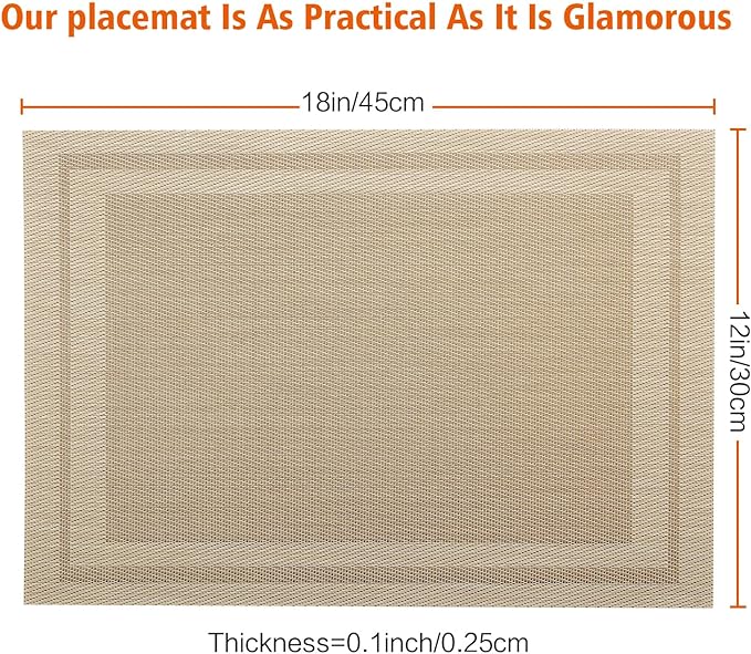 Beige Vinyl Placemats Set of 6,Washable Dining PVC Table Mats | Heat resistant, stain resistant non slip vinyl place mats, washable beige table placemats for dining table