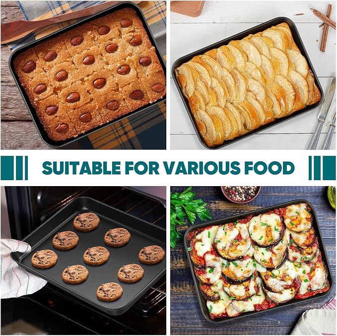 E-far Baking Sheet Set of 2, 10.5" x 8" x 1" Cookie Sheet Pan for Baking | Nonstick Carbon Steel, Half Sheet Baking Pans Trays for Toaster Oven, Roasting/Cooking, Non-toxic & Healthy, Easy Clean