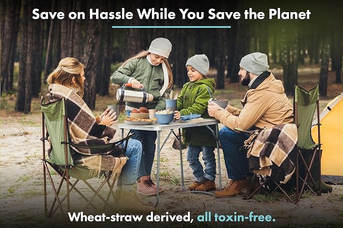 FOODLE Wheat Straw Dinnerware Set - RV, Camping Plates Cups and Bowls Set | BPA-Free & Safety Tested - Microwave & Dishwasher Safe - Lightweight & Unbreakable Dishes - Great for Kids & Adults - For 4