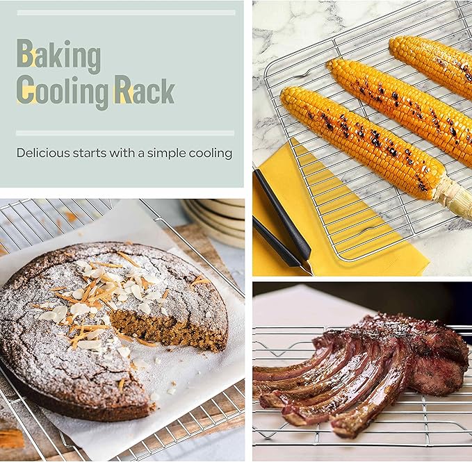 Herogo 4 Pack Cooling Racks for Cooking, 16.5” x 11.5” Large Baking Racks | Oven & Dishwasher Safe, Fit Half Sheet Pan, Stainless Steel Kitchen Wire Cooking Rack, for Cookie Bread Bacon