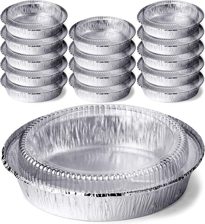 14 Round Aluminum Pans with Dome Lid, 9 Inch Heavy Duty Tin Foil Pans, Perfect for Reheating, Baking, Roasting, Meal Prep, To-Go Containers, Environmentally Friendly (Pack of 14)