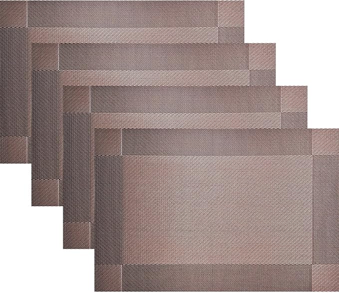Vinyl Placemats Heat-Resistant Table Mats Washable Easy Clean Plastic Placemats for Dining Table Set of 4 (Brown)