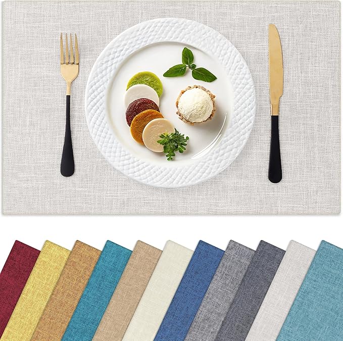 Homaxy Cloths Placemats for Dining Table Set of 4, 13" x 19", Beige | Heat Resistant, Washable, Cotton Linen Blend Table Mats, Easy to Clean Place Mats, Indoor Outdoor
