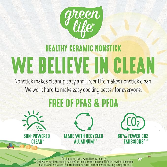 GreenLife 16 Piece Ceramic Nonstick Pots & Pans Cookware Set, Black | PFAS-Free Nonstick Coating, Stockpot, Frying Pans, Saucepans, Sauté Pan, Stay-Cool Handles, Dishwasher & Oven Safe up to 350F