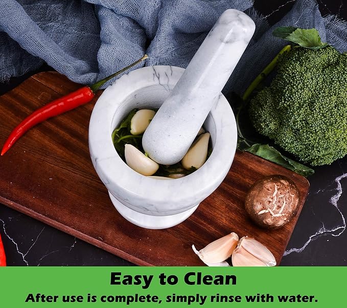 Mortar and Pestle Marble Set for Spices Pestos Seasonings Pastes Guacamole Bowl Herb Grinder Easy to Clean Included:Silicone Mat,Brush,Stainless Steel Spoon 4.33inch(Small,White Gray)