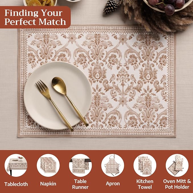 Maison d' Hermine Placemats Set of 4 Reusable 100% Cotton (13"x19") | Cloth Place Mats Washable Table Mats for Kitchen Dining Party Wedding Hotel Home Thanksgiving Christmas - Allure