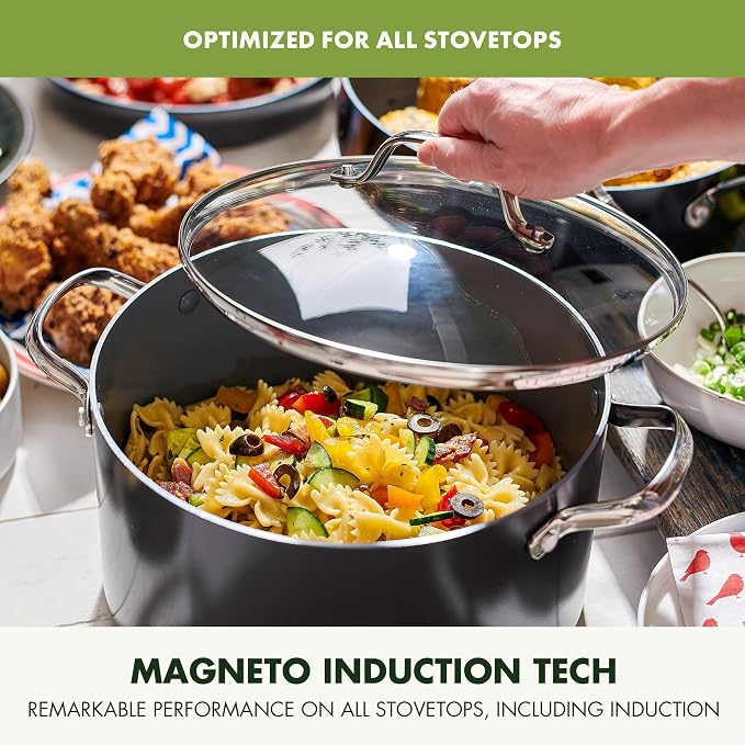 GreenPan Valencia Pro 8QT Ceramic Nonstick Stock Pot, Hard Anodized | PFAS-Free Nonstick, Induction Ready, Compatible with all Stovetops, Hard Anodized, Gray, Dishwasher Safe, Oven Safe to 600F