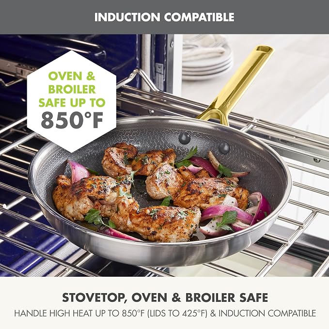 GreenPan Hybrid 6 Piece (8",10" & 12") Stainless Steel Skillets with Lids | APEX Tri-Ply Frying Pans, PFAS-Free Nonstick, Induction & All Cooktop Compatible, Dishwasher & Oven Safe up to 850F, Gold