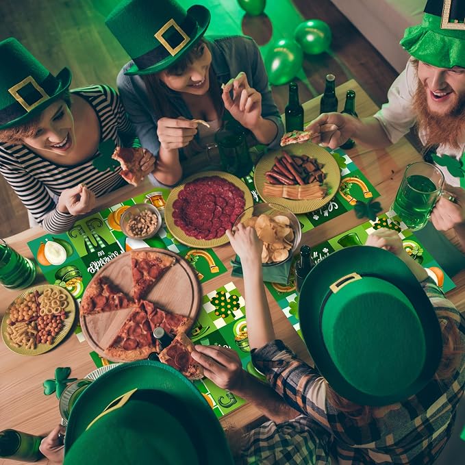 50 Pack Disposable Paper Placemats Shamrock St. Patrick's Day Placemats | Table Mats 16x11 inch Green Clover Pattern Place Mats for St. Patrick's Day Holiday Party Kitchen Dining Table Decoration