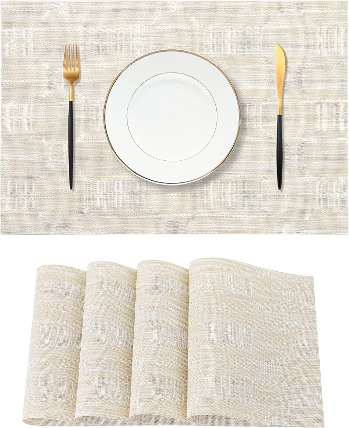 Leetaltree Wheat Placemats Set of 4 - Heat Resistant Non-Slip Place mats for Dining Table, Washable Durable PVC Vinyl Woven Table Mats（Wheat, 4）