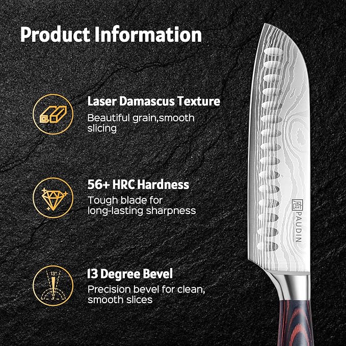 PAUDIN Santoku Knife Chef Knife, Ultra Sharp 7" Kitchen Knife for Cooking | Japanese High Carbon German Stainless Steel, Long-Lasting, Ergonomic Pakkawood Handle, Gift for Cook & Pro Chef