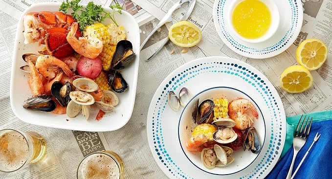 Corelle Dinnerware Set (4pc Set, Ocean Blues)-Set for 4 | Includes 4 x Dinner Plates | 80% Recycled Glass | 3 X More Durable, Half the Space & Weight of Traditional Ceramic