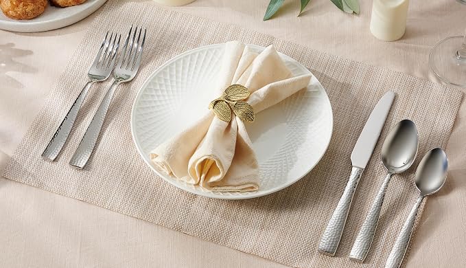 Hudson Essentials 20-Piece Hammered Stainless Steel 18/10 Flatware Silverware Set, Service for 4 (20-Piece Set)