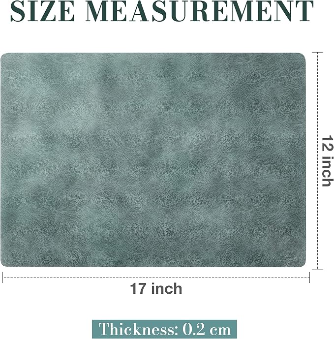 Roxifina Faux Leather Placemats Set of 4 - Vinyl Placemats Wipeable Waterproof Oil-Proof PU Place Mats Heat Resistant Reversible Table Mats for Dining, Kitchen, Outdoor, 12 x 17 Inch (Blue-Green Gray)