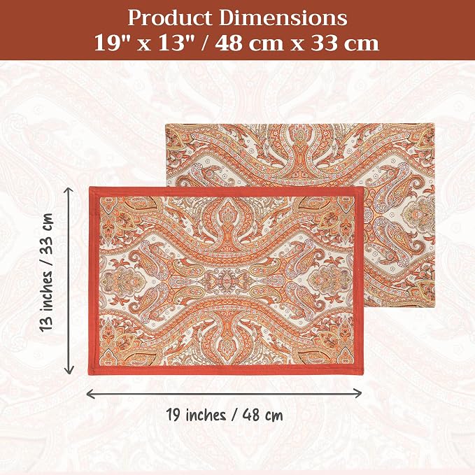 Maison d' Hermine Placemats Set of 4 Reusable 100% Cotton (13"x19") | Cloth Place Mats Washable Table Mats for Kitchen Dining Party Wedding Hotel Home Thanksgiving Christmas - Kashmir Paisley