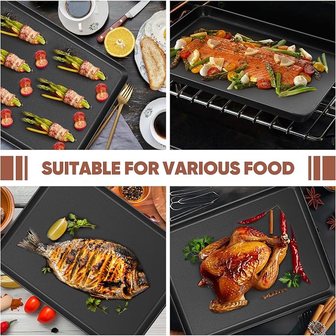 E-far 2 Pack Baking Sheet, 16" x 12" x 1" Large Cookie Sheet Pan for Baking | Nonstick Carbon Steel, Half Sheet Baking Pans Trays for Oven, Roasting/Cooking, Non-toxic & Healthy, Heavy Duty, Easy Clean