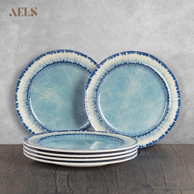 Melamine Dessert Plates Set of 6, 8.5 inch Small Dinner Plates for Indoor and Outdoor Use, Dishwasher Safe, Lightweight Unbreakable, BPA Free, Light Blue