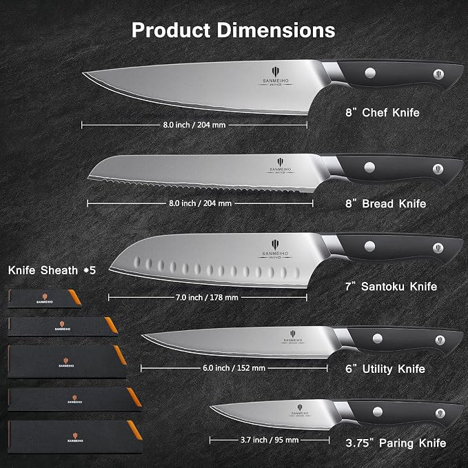 10 PCS Japanese Kitchen Knife Set, Dishwasher Safe | 5 Layers High Carbon 9Cr18Mov Stainless Steel, Ultra-Sharp Professional Chef Cooking Knife with Knife Sheath