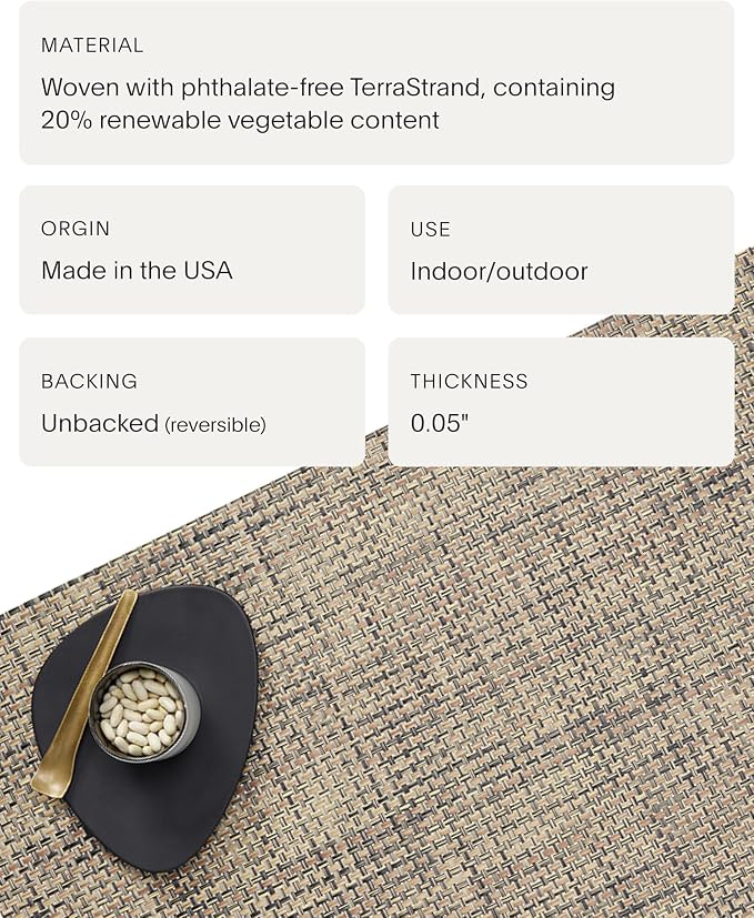Chilewich Basketweave Placemats, Woven Round Placemats Set of 4 | Reusable, Stain-Resistant, Indoor/Outdoor Tabletop Protection, Bark, 15"