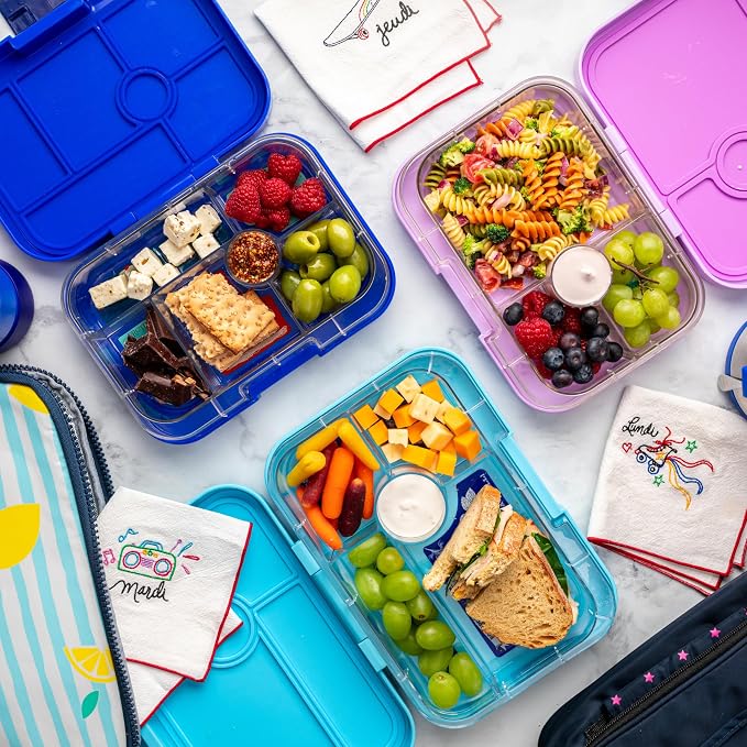 Yumbox Original Leakproof Bento Box - Ninja Blue (Funny Monsters) | Kid-friendly, 5 Compartments + Dip Well, Easy-Open Latch, Lightweight, BPA-Free