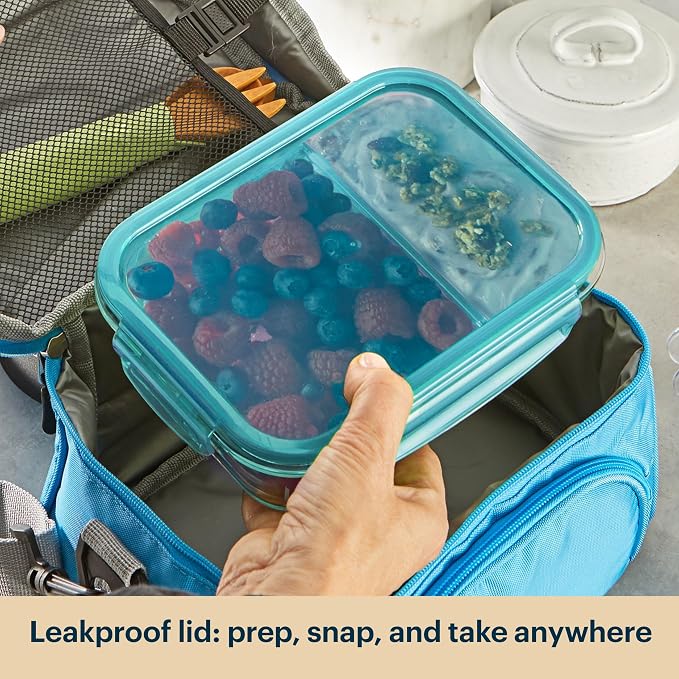 Pyrex Glass Meal Box (5-Pack, 2.3 Cup) Divided Compartments, Locking Lids | For meal prepping and portioning, BPA-Free, microwave & dishwasher safe
