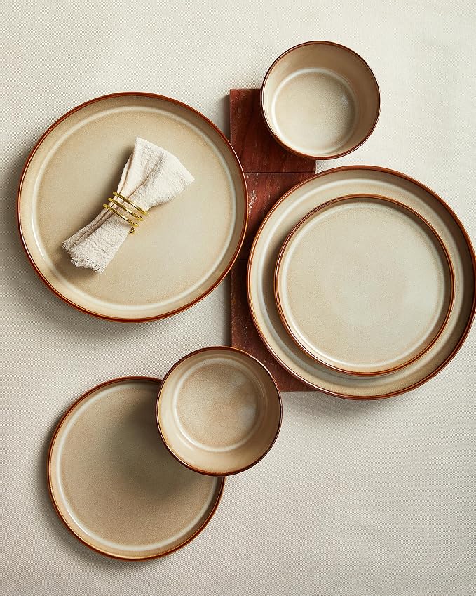 Dinnerware Set for 4, Ceramic Dish Sets, Plate and Bowl Set, Microwave & Dishwasher Safe Dishware Set, Chip & Scratch Resistant Dinner Set, No Two Are Alike, Amber Brown
