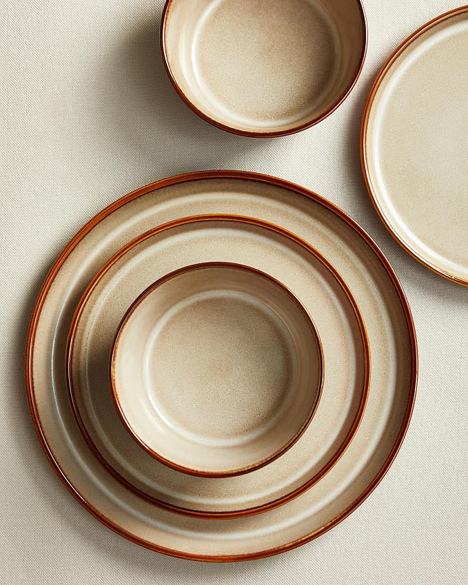 Dinnerware Set for 4, Ceramic Dish Sets, Plate and Bowl Set, Microwave & Dishwasher Safe Dishware Set, Chip & Scratch Resistant Dinner Set, No Two Are Alike, Amber Brown