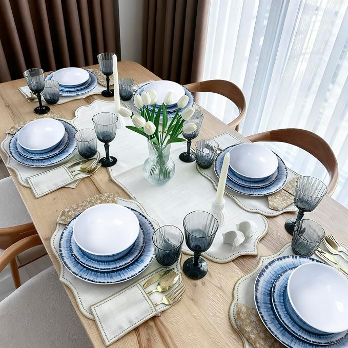 Melamine Dinnerware Set of 18 Pcs Dinner Dishes Set for Indoor and Outdoor Use, Dishwasher Safe, Lightweight Unbreakable, BPA Free (Navy, Service for 6 (18pcs))