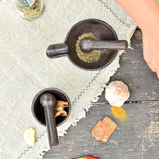 Sungmor Cast Iron 3 Inches Diameter Mortar and 3.9 Inches Tall Pestle | Small Heavy Duty Black Spice Grinder Set,Rustic Useful Kitchen Tools for Grinding Spices, Herbs, Nuts and Pesto