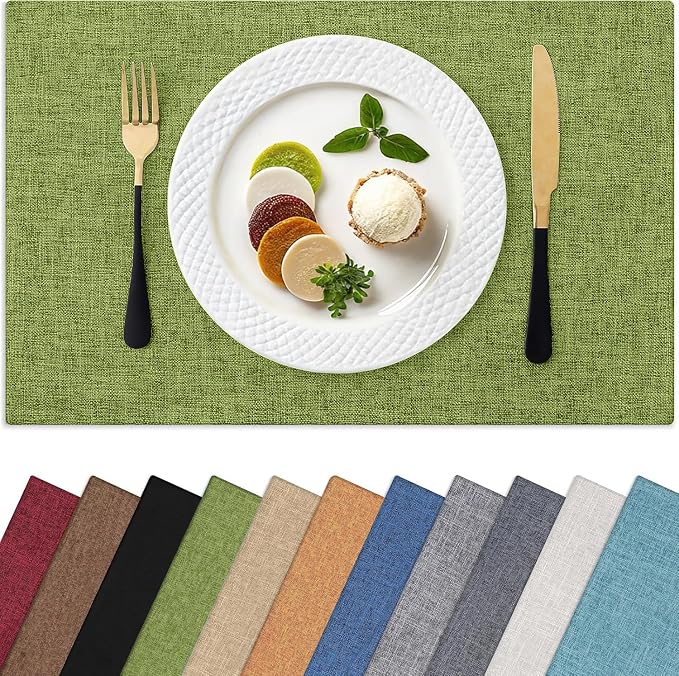 Homaxy Cloths Placemats for Dining Table Set of 4, 13" x 19", Grass Green | Heat Resistant, Washable, Cotton Linen Blend Table Mats, Easy to Clean Place Mats, Indoor Outdoor