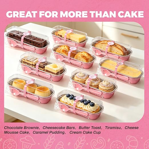 NPLUX Mini Cake Pans with Lids, 200 Pack Pink 6.8oz for Birthday Treats | Good for custard, snack cups, fruit toppings and baked samples; paired extras make serving details easier to finish.