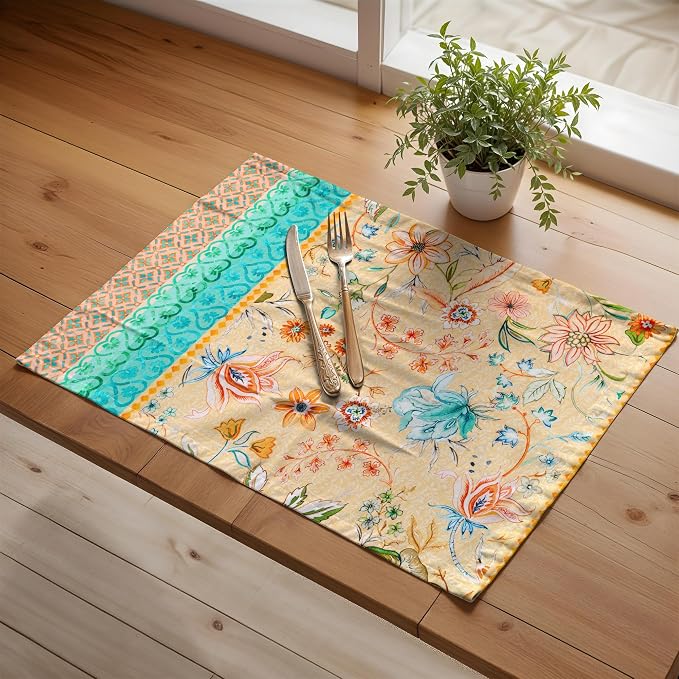 Maison d' Hermine Placemats Set of 4 Reusable 100% Cotton (13"x19") | Cloth Place Mats Washable Table Mats for Kitchen Dining Party Wedding Home Restaurant Spring Summer - Luxury Loft - Peach