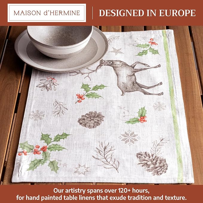 Maison d' Hermine Placemats Set of 4 Reusable 100% Cotton (13"x19") | Cloth Place Mats Washable Table Mats for Kitchen Dining Party Wedding Hotel Home Thanksgiving Christmas - Christmas Dew