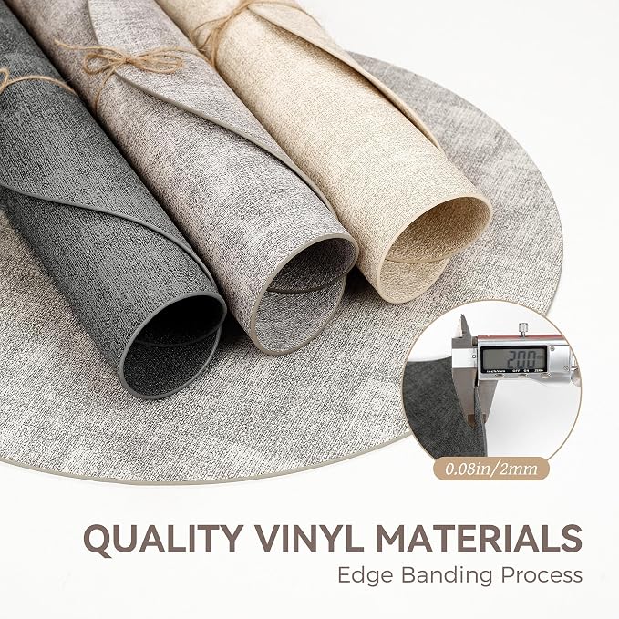 13" Round Placemats Set of 4, Reversible Faux Leather Wipeable Table Mats | 2mm Vinyl Heat Resistant, Waterproof Oilproof Scratch Proof Non-Slip, Washable for Kitchen Dining Indoor Outdoor (Deep Gray)