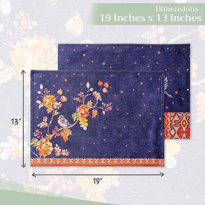 Maison d' Hermine Placemats Set of 4 Reusable 100% Cotton (13"x19") | Cloth Place Mats Washable Table Mats for Kitchen Dining Party Wedding Hotel Home Thanksgiving Christmas - Kelim - Infinity