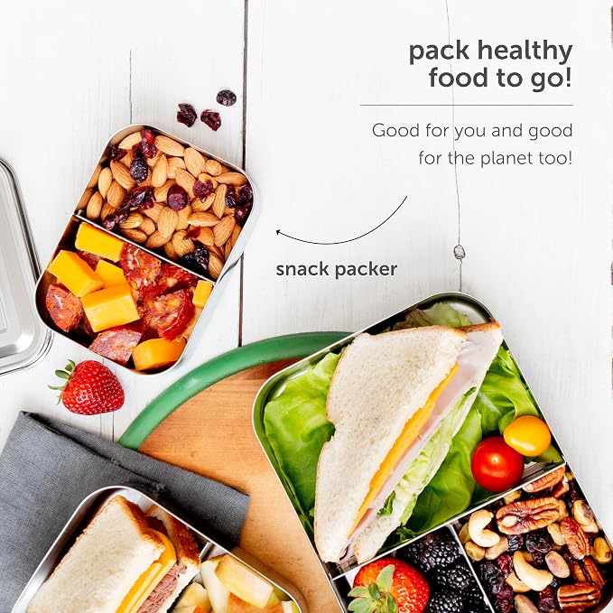 LunchBots Small Stainless Steel Kids Bento Box 2-Section 16oz