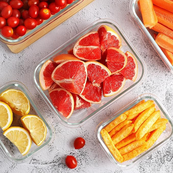 HOMBERKING 10-Pack Glass Meal Prep Containers, 36 oz/14 oz, Locking Lid Set | Borosilicate Glass Food Storage Containers Set, Airtight Lunch Bento Boxes, BPA-Free, Dishwasher Freezer, Oven Safe-Deep Blue