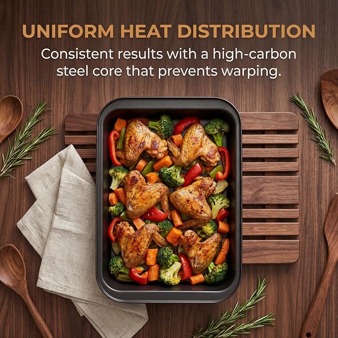 Lyellfe 3 Pack Rectangle Baking Pan, 13 x 9 Inch | Non-Stick Cake Pans for Oven, Deep Cookie Sheet Tray for Brownie Lasagna Casserole Bread, BPA Free