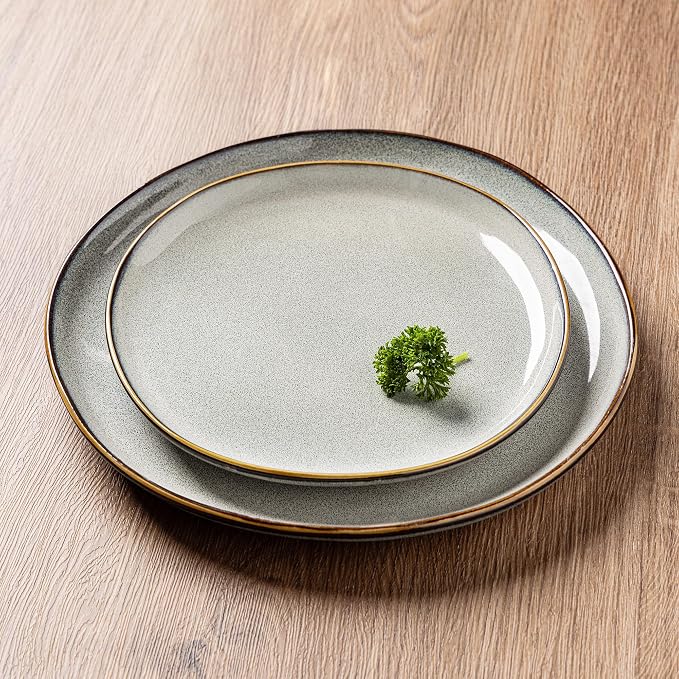 AmorArc Ceramic Dinnerware Sets for 8, 24Pcs Plates and Bowls Sets Dishes | Stoneware Handmade Reactive Glaze Dinner Set, Highly Scratch Resistant | Dishwasher & Microwave Safe Dishware