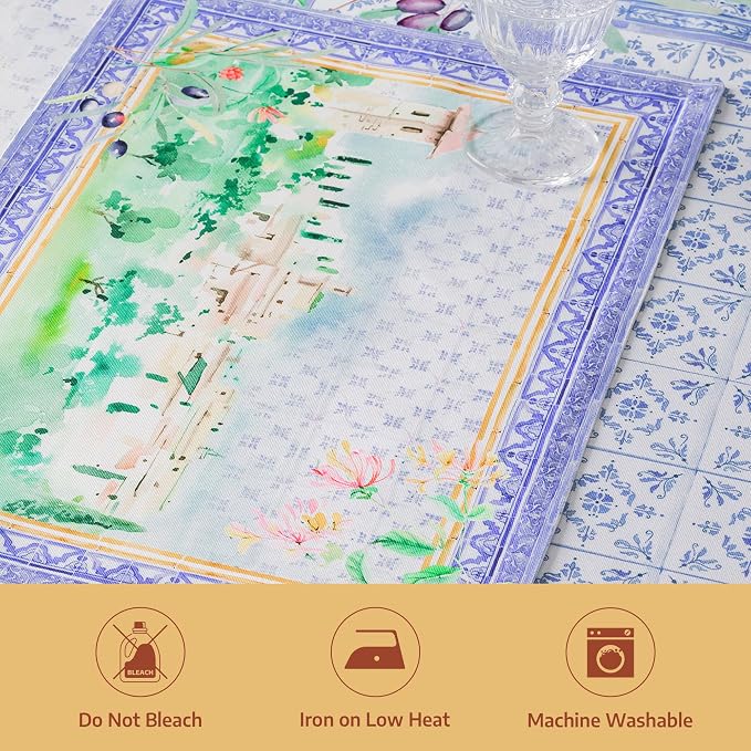 Maison d' Hermine Placemats Set of 4 Reusable 100% Combed Cotton (13"x19") | Cloth Place Mats Washable Table Mats for Kitchen Dining Party Wedding Hotel Home Restaurant Spring Summer - Luberon