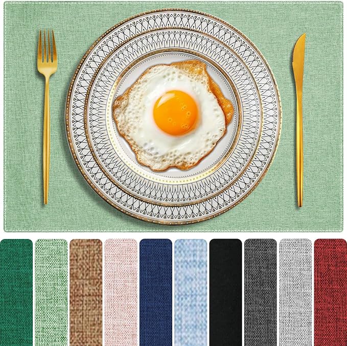 Cloth Placemats Set of 4, Cotton Linen Blend Place Mats, Light Green | Machine Washable, Double Layered, Heat Resistant, Fabric Dining Table Mats for Kitchen, Indoor & Outdoor, 13" x 19"