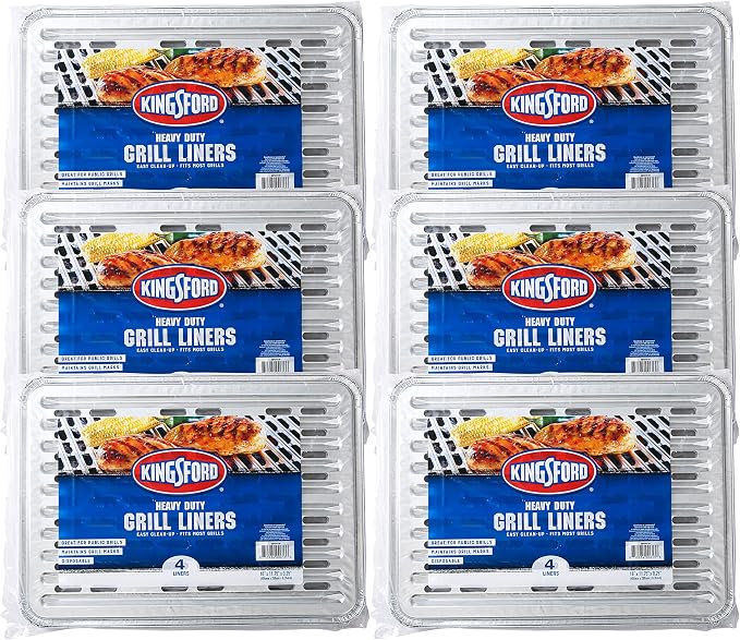 Kingsford Heavy Duty Disposable Grill Liners, 16 x 11.75 Inch, 4 Count | Aluminum foil design, prevents food and sauce from falling through grates, for outdoor BBQ grills daily
