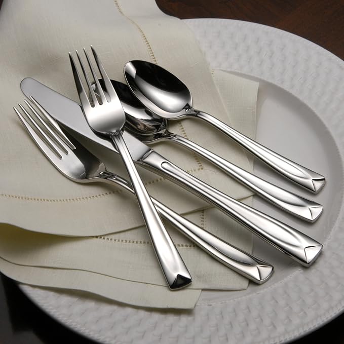 Oneida Lincoln 45-Piece 18/0 Silverware Set for 8, Flatware | mirror finish, dishwasher safe | includes serving spoons and utensil set | heavy duty, cutlery set for kitchen and dining
