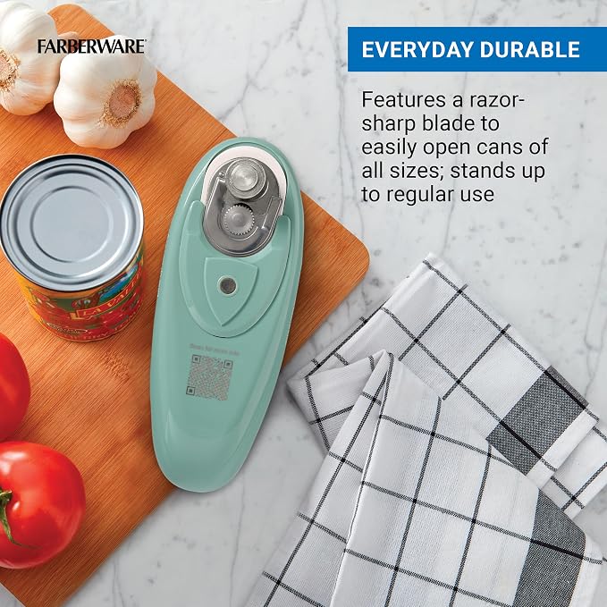 Farberware USB Rechargeable Electric Can Opener – Hands-Free Automatic Can Opener with Built-In Battery, Magnetic Lid Lifter, Compact Design, USB-C Charging Cord, Green