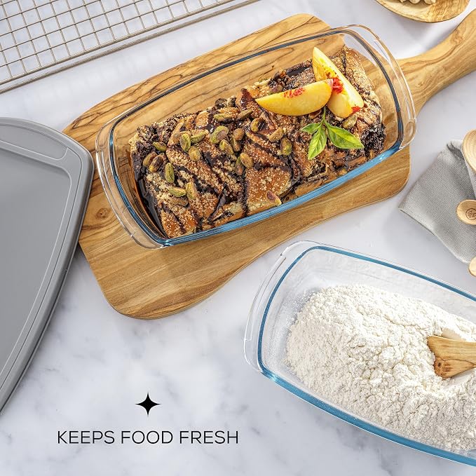 JoyJolt Glass Loaf Pan Set with Lid, Rectangular, 1.9 Quart, Deep, Meatloaf & Banana Bread Loaf Pans
