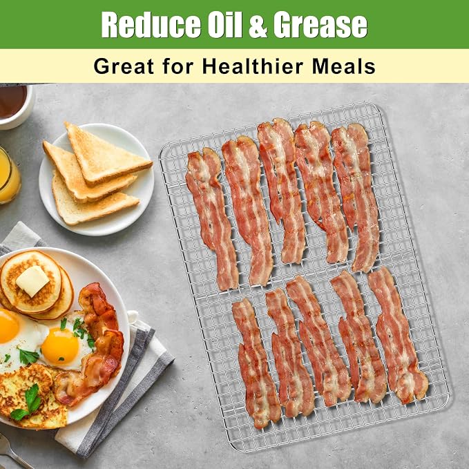 Homikit 2 Pack Cooling Racks, 16.5 x 11.5 Inch Stainless Steel Large Baking Rack Set for Cooking Roasting Grilling, Bacon Bread Pizza Oven Wire Racks Fit 18x13 Half Sheet, Heavy Duty & Dishwasher Safe