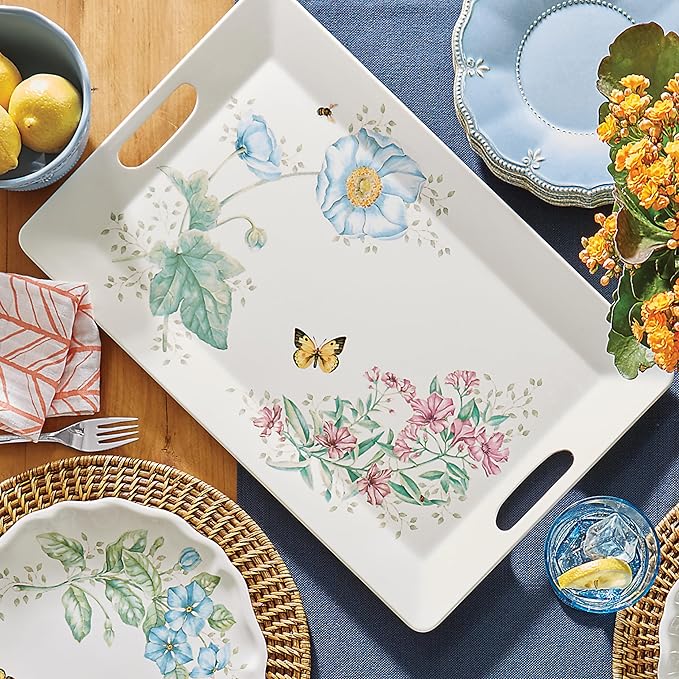 Lenox 855601 Butterfly Meadow Melamine Handled Serving Tray, Lightweight Melamine Material